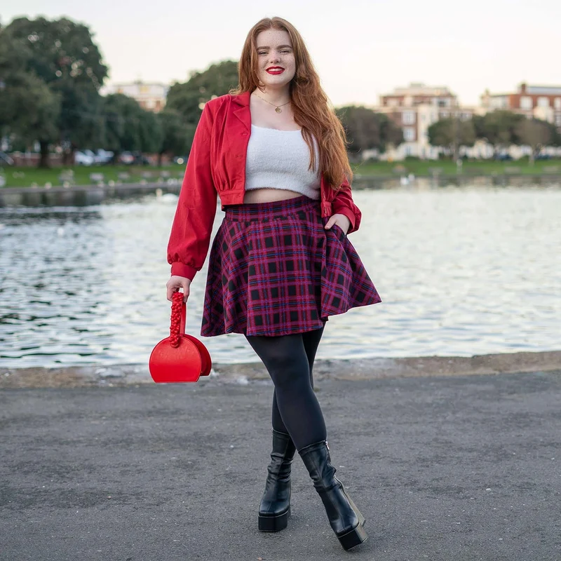 Plaid Mini-Flare Skirt - Ember