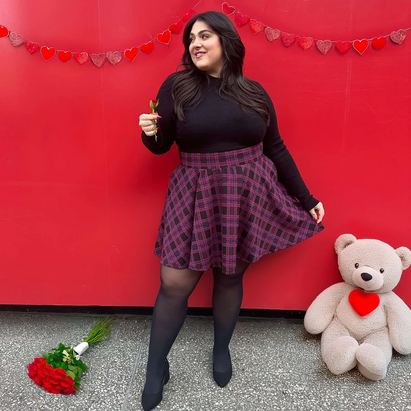 Plaid Mini-Flare Skirt - Ember