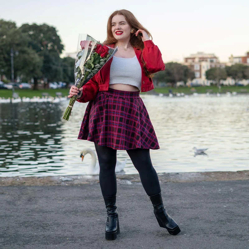 Plaid Mini-Flare Skirt - Ember