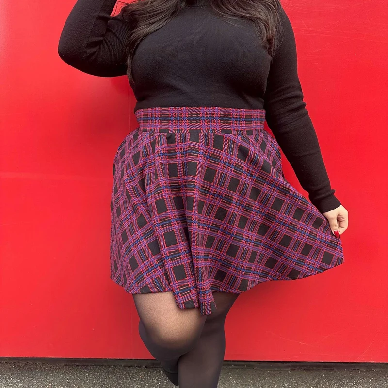 Plaid Mini-Flare Skirt - Ember