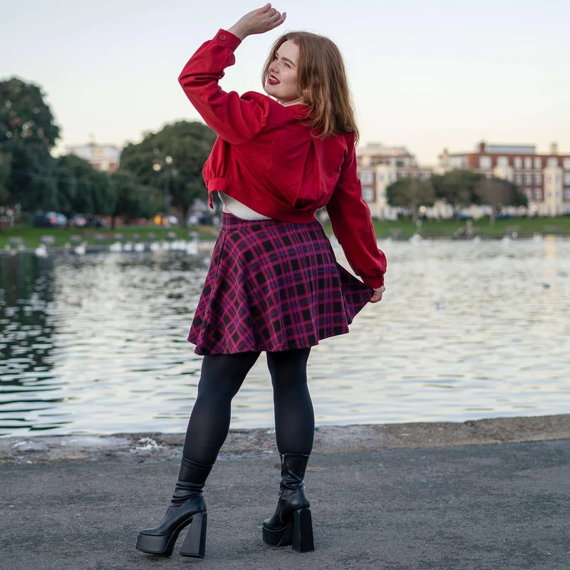 Plaid Mini-Flare Skirt - Ember