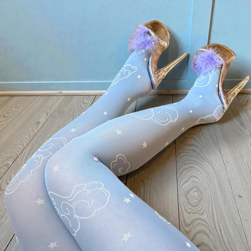80 Denier Opaque Tights - Woodcut Clouds