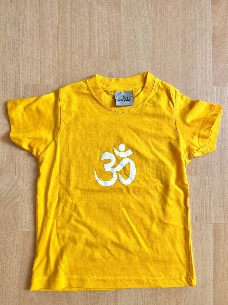 T-shirt de yoga standard en coton jaune enfant blanc Om (Taille 2 - 5 ans)