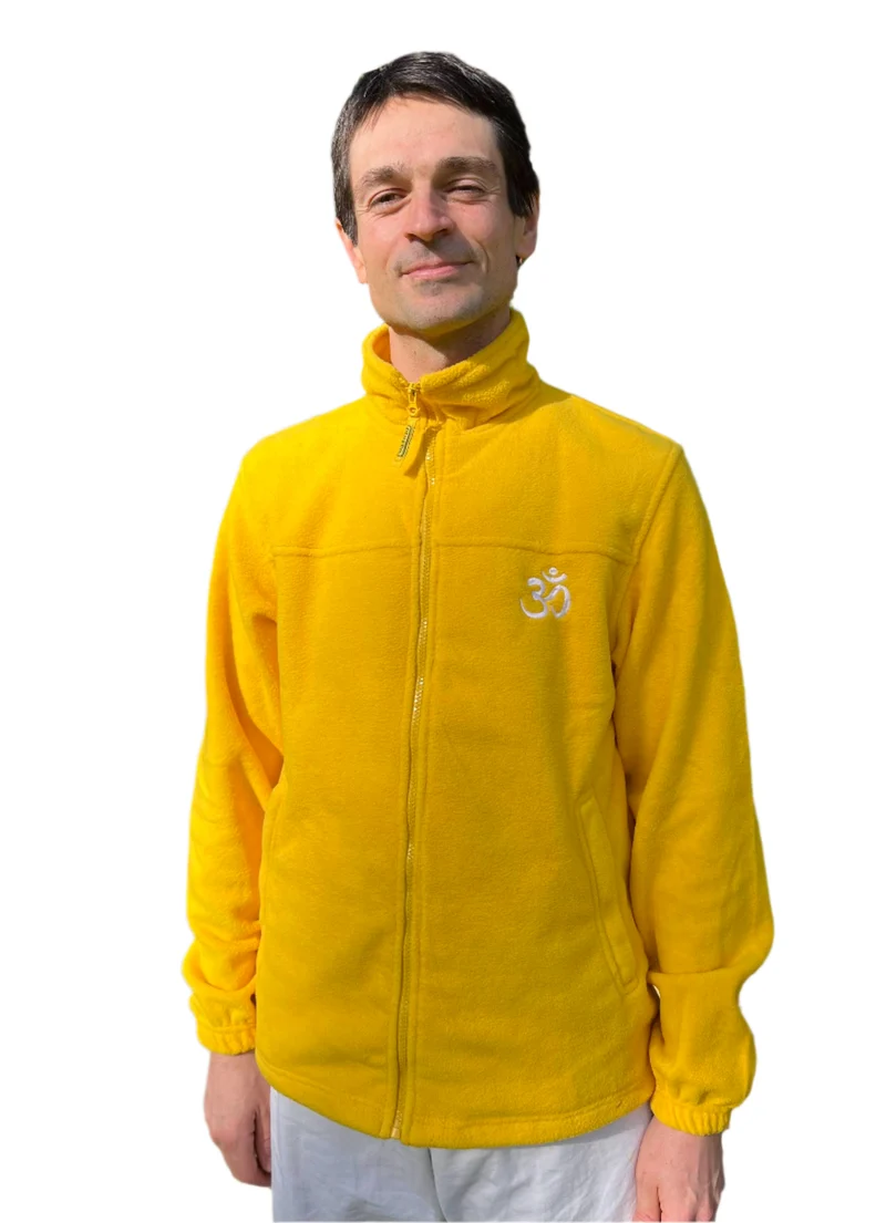 Veste de yoga zippée unisexe jaune polaire - avec OM blanc