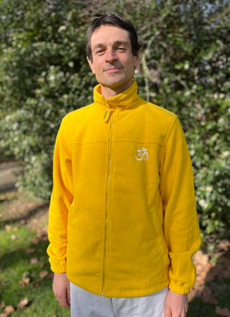 Veste de yoga zippée unisexe jaune polaire - avec OM blanc