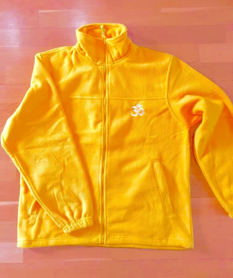 Veste de yoga zippée unisexe jaune polaire - avec OM blanc