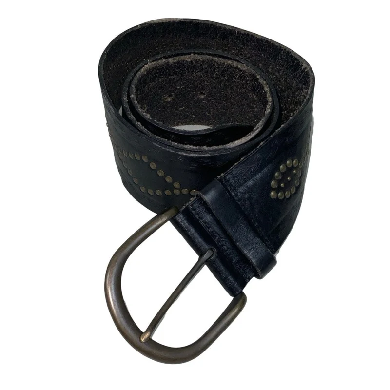 Vintage 90s 'Fossil' Black Leather Geometric Studded Buckle Belt