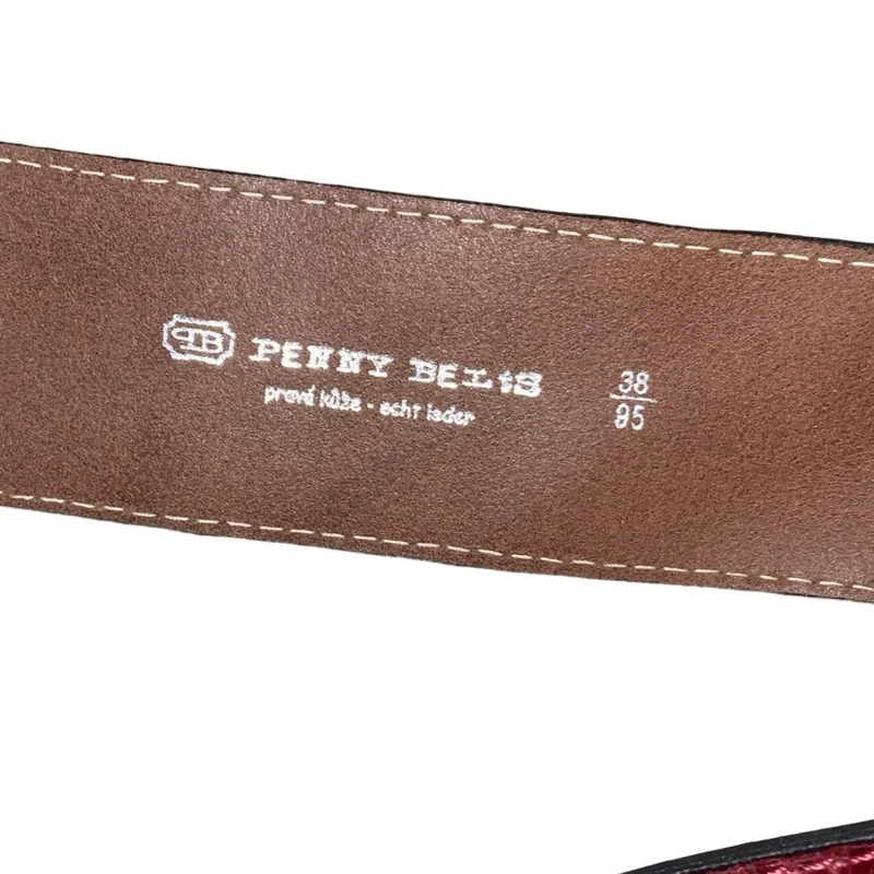 Vintage 80s 90s 'Penny Belts' Red Textured Leather Asymmetric Square Buckle Belt