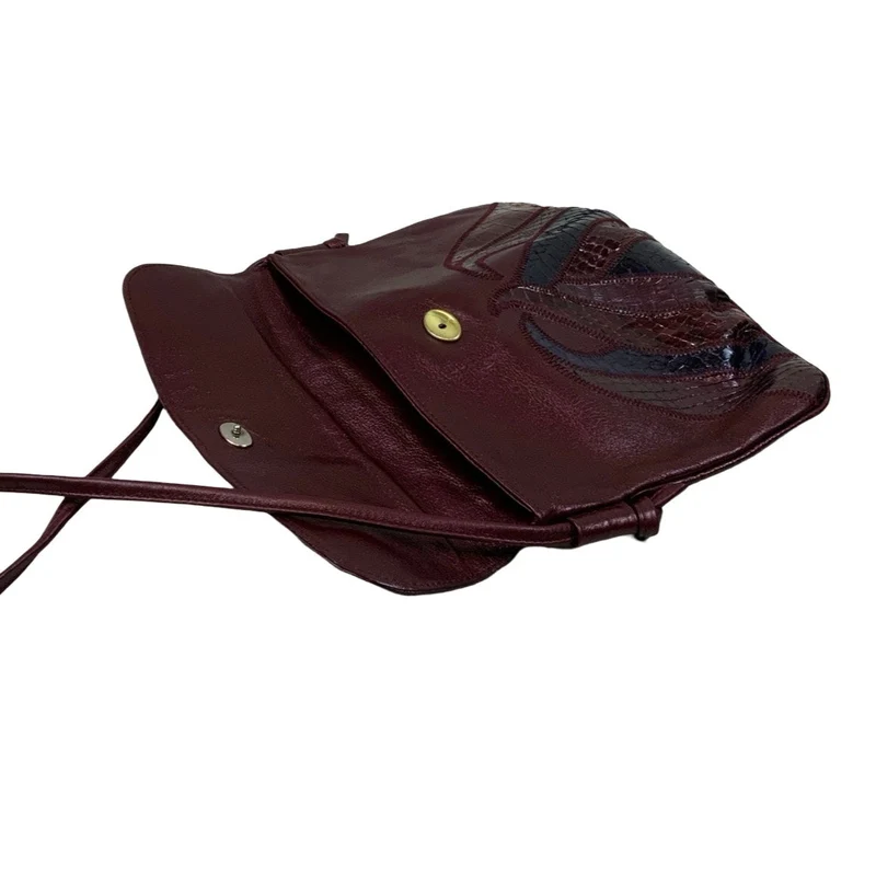 Vintage 90s does 70s Burgundy Black Snakeskin Shoulder Patchwork Purse Shoulder
