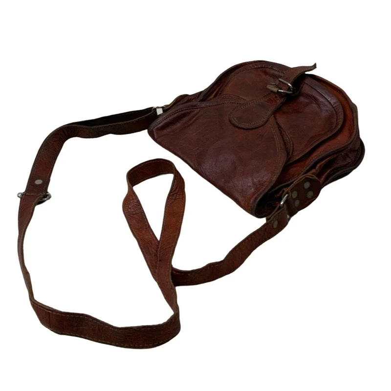 Vintage Boho Burgundy Brown Leather Cross Body Shoulder Bag