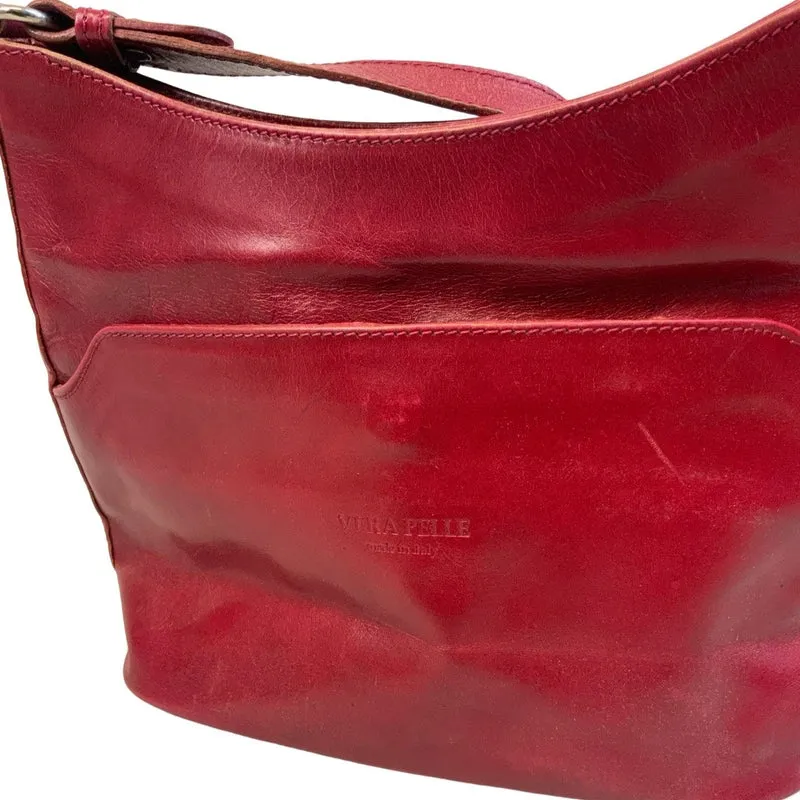 Vintage 'Vera Pelle' Red Leather Handbag