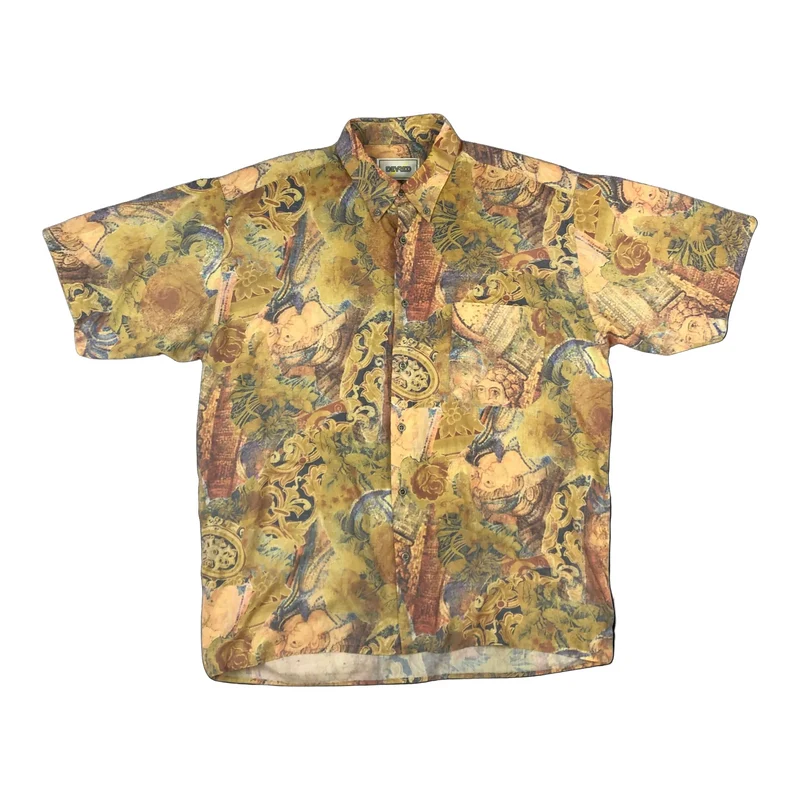 Vintage 80s Abstract Print Orange Short Sleeve Shirt L
