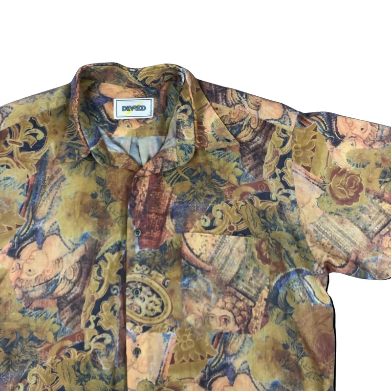 Vintage 80s Abstract Print Orange Short Sleeve Shirt L