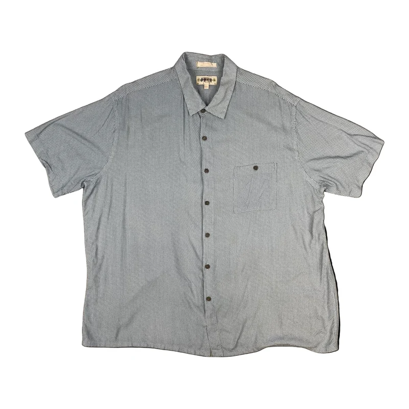 Vintage Abstract Dot Print Blue Short Sleeve Shirt 2XL