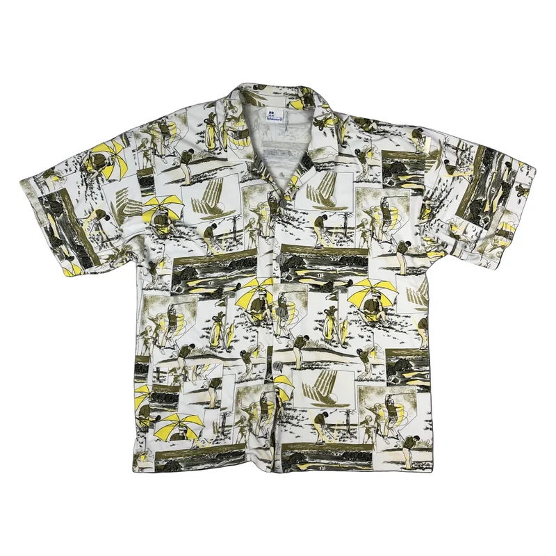 Vintage 1970s Golf Print Hawaiian Style Shirt L
