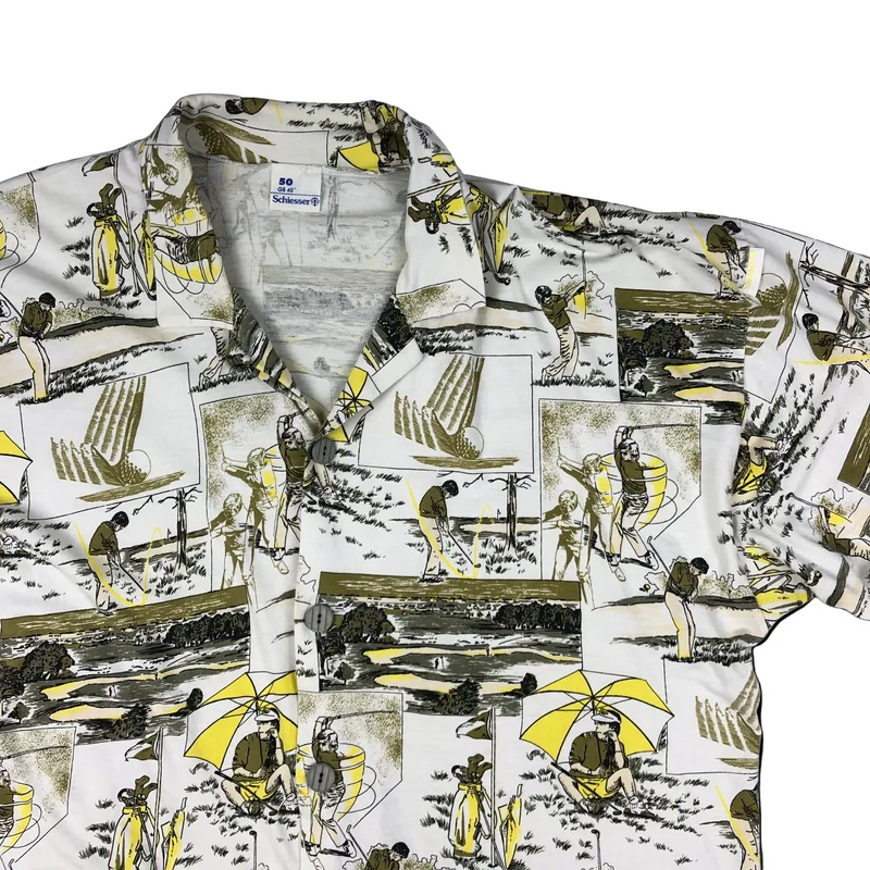 Vintage 1970s Golf Print Hawaiian Style Shirt L