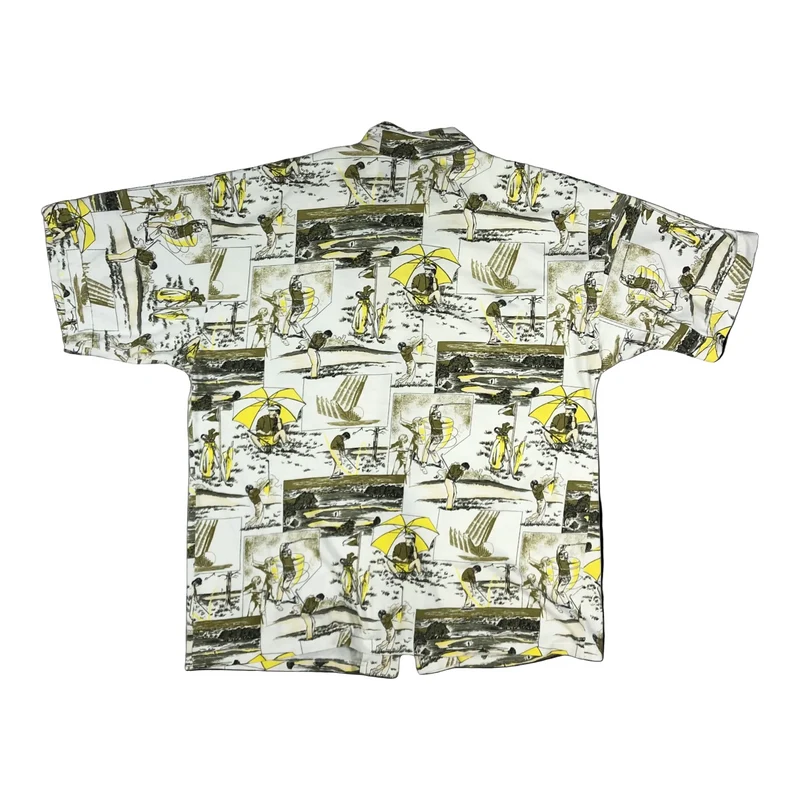 Vintage 1970s Golf Print Hawaiian Style Shirt L
