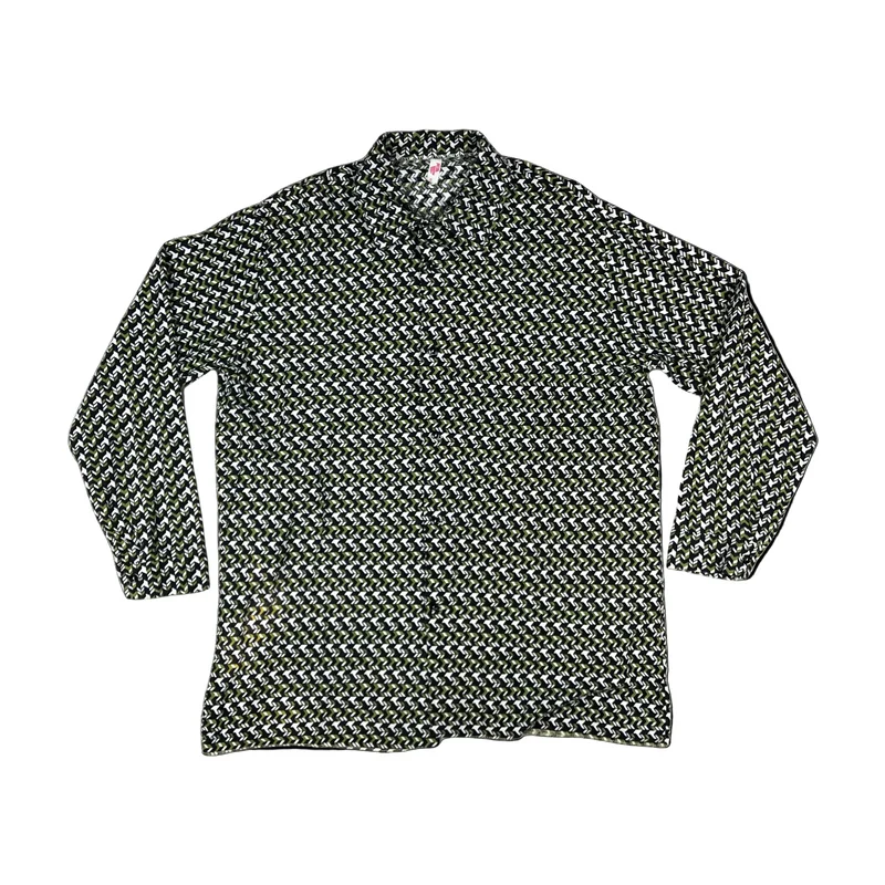 Vintage 70s 80s Green and Black Abstract Print Shirt L