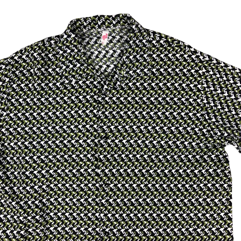Vintage 70s 80s Green and Black Abstract Print Shirt L