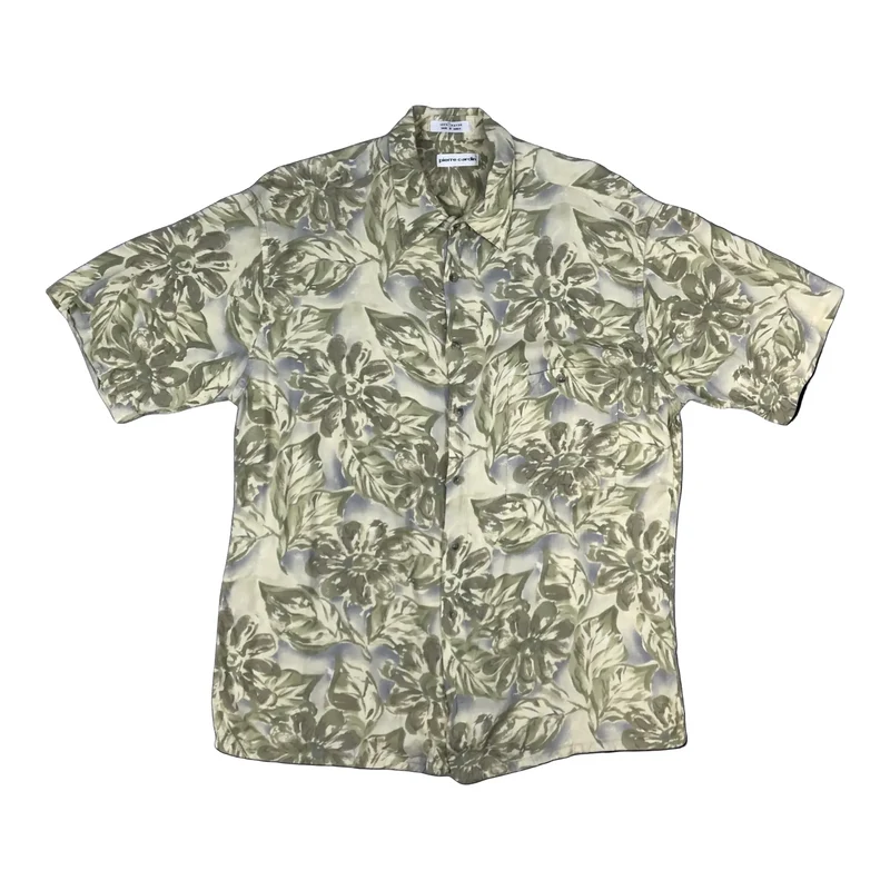 Vintage 1990s Pierre Cardin Green Grey AOP Abstract Print Short Sleeve Shirt XL