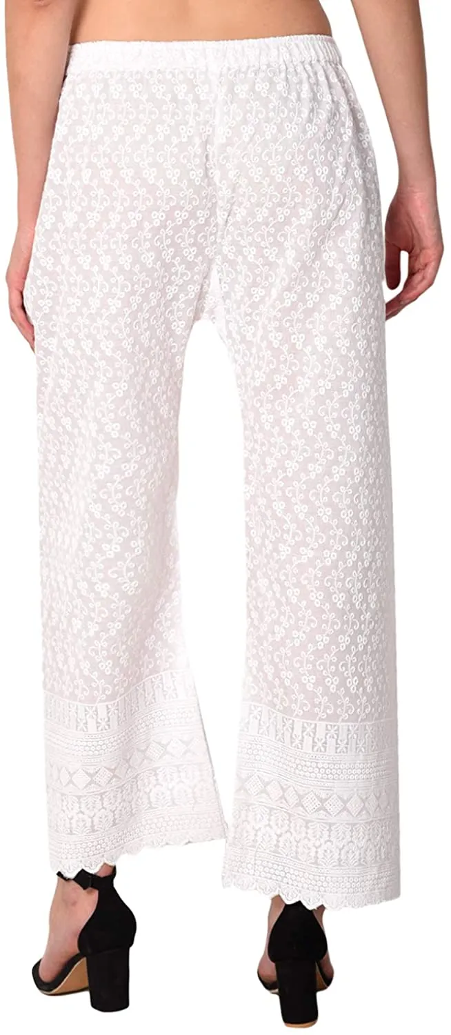 Pantalon Palazzo Brodé Chikan en Coton (Blanc)