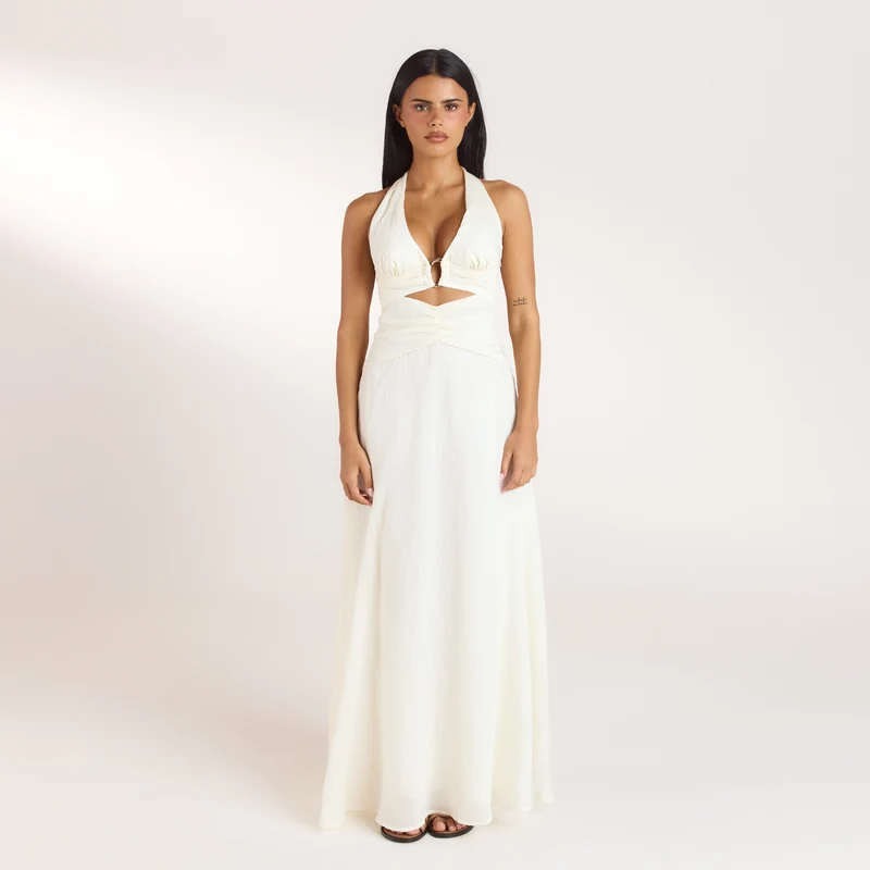 Robe Longue avec Fronces en Tencel - Crème