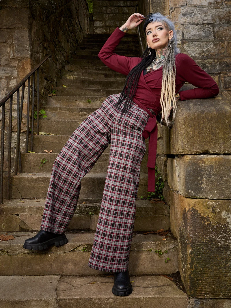 Plaid Wide-Leg Trousers - Bonnie