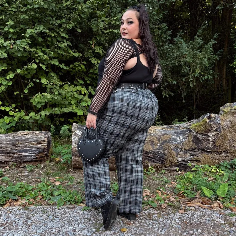 Plaid Wide-Leg Trousers - Black & Grey