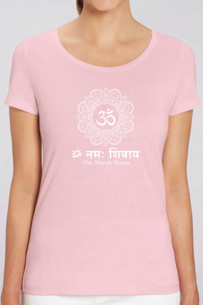 T-shirt de yoga pour femme 100 % coton biologique rose bonbon (Om Namah Sivaya)