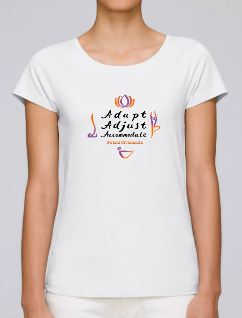 T-shirt de yoga blanc 100% coton biologique pour femmes (Adapt Adjust Accommodate)