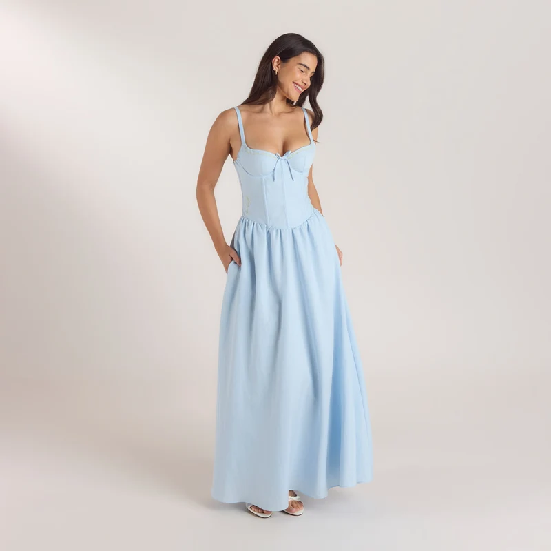 Robe Maxi Corset - Bleu