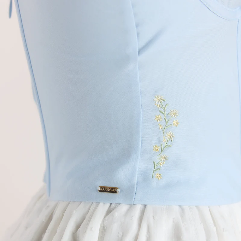Top Corset à Motif Floral - Bleu