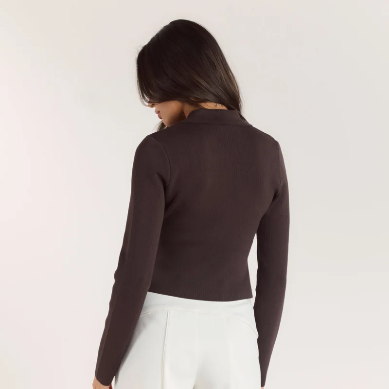 Gilet en Maille Côletée - Chocolat