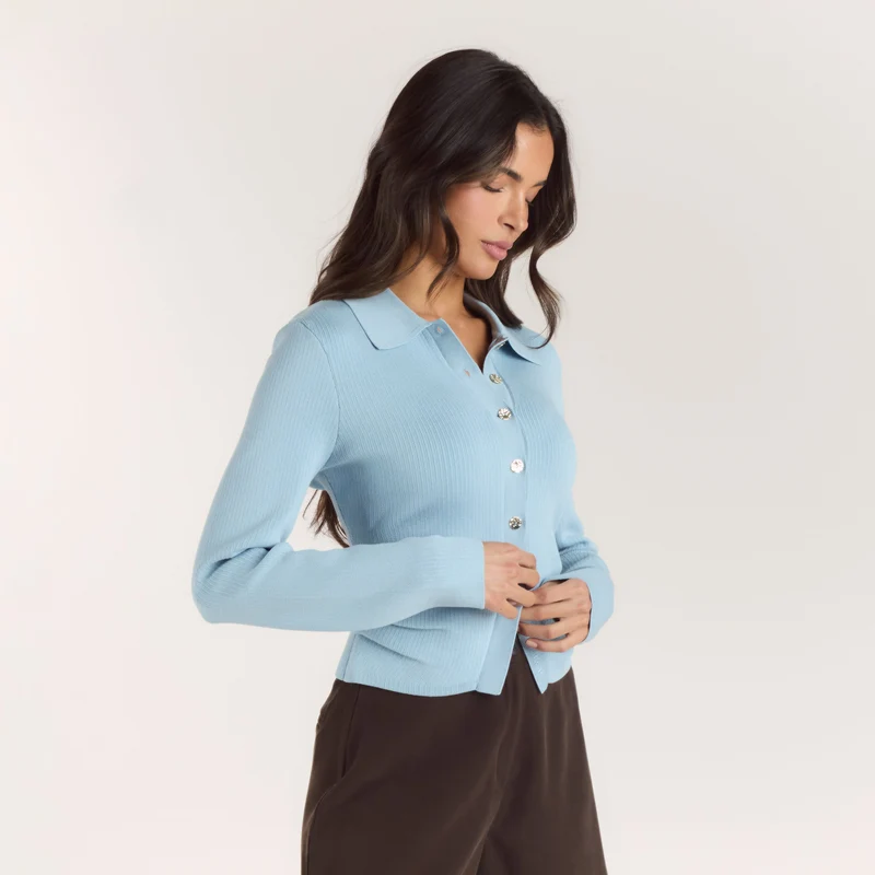 Gilet en Maille Côletée - Bleu Clair