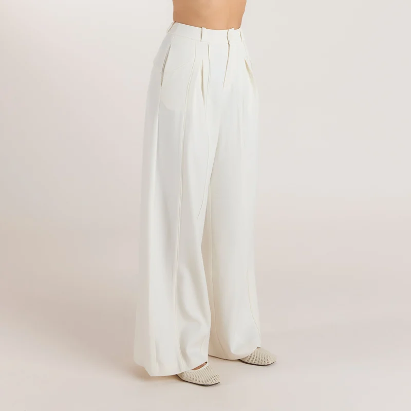 Pantalon Large à Plis - Écru