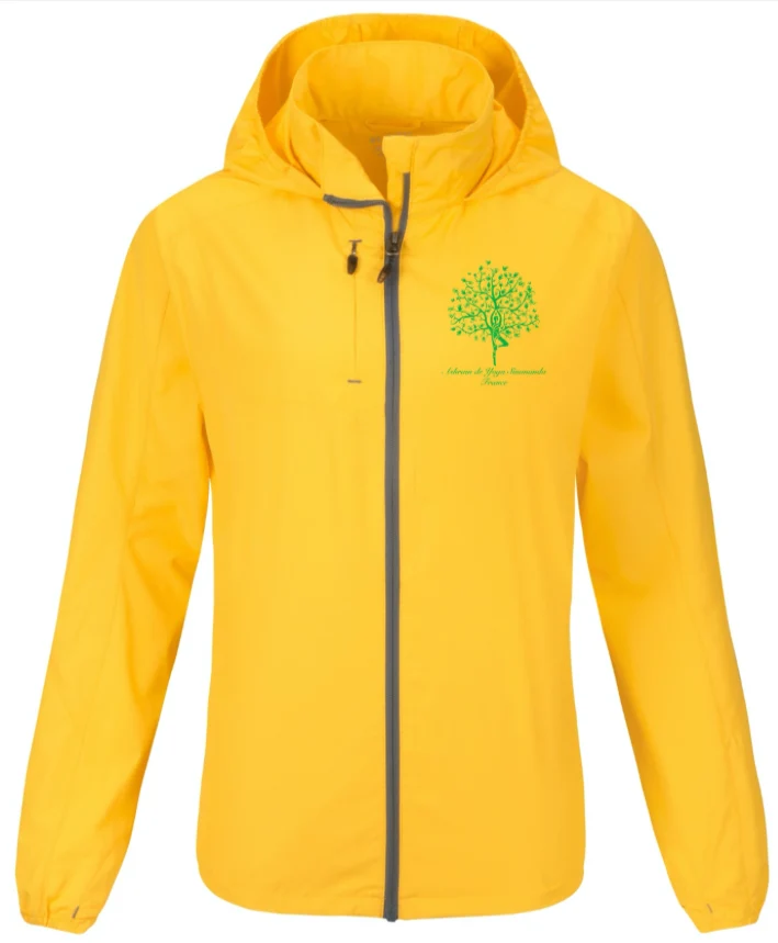 Veste imperméable zippée jaune pour femme avec Ashram Tree