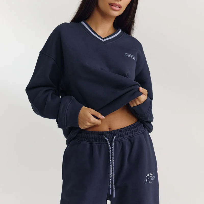 Pull à Col en V - Bleu Foncé