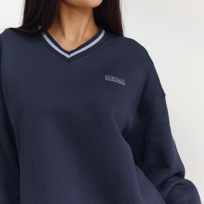 Pull à Col en V - Bleu Foncé