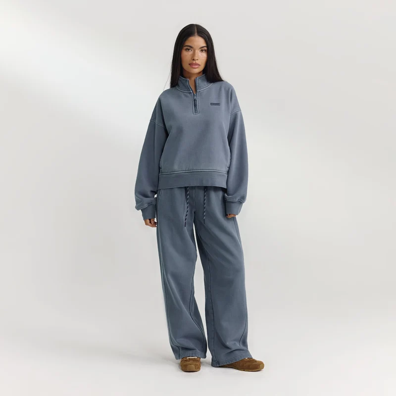 Pull avec Quart de Zip - Bleu Délavé