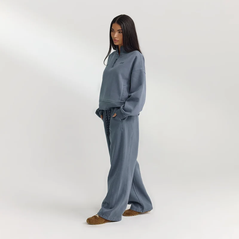 Pull avec Quart de Zip - Bleu Délavé