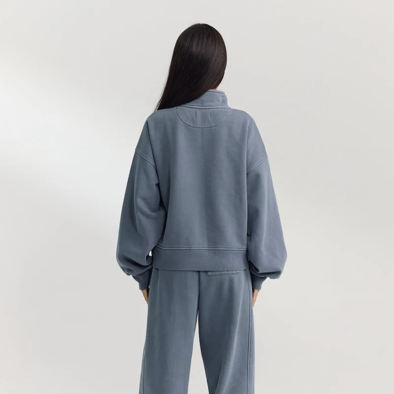 Pull avec Quart de Zip - Bleu Délavé