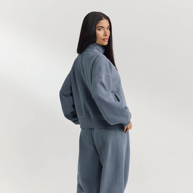 Pull avec Quart de Zip - Bleu Délavé