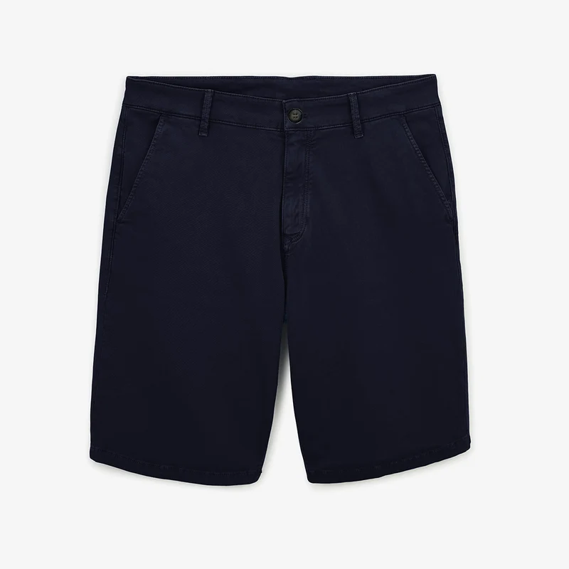 Bermuda 200 coupe droite en coton stretch bleu marine