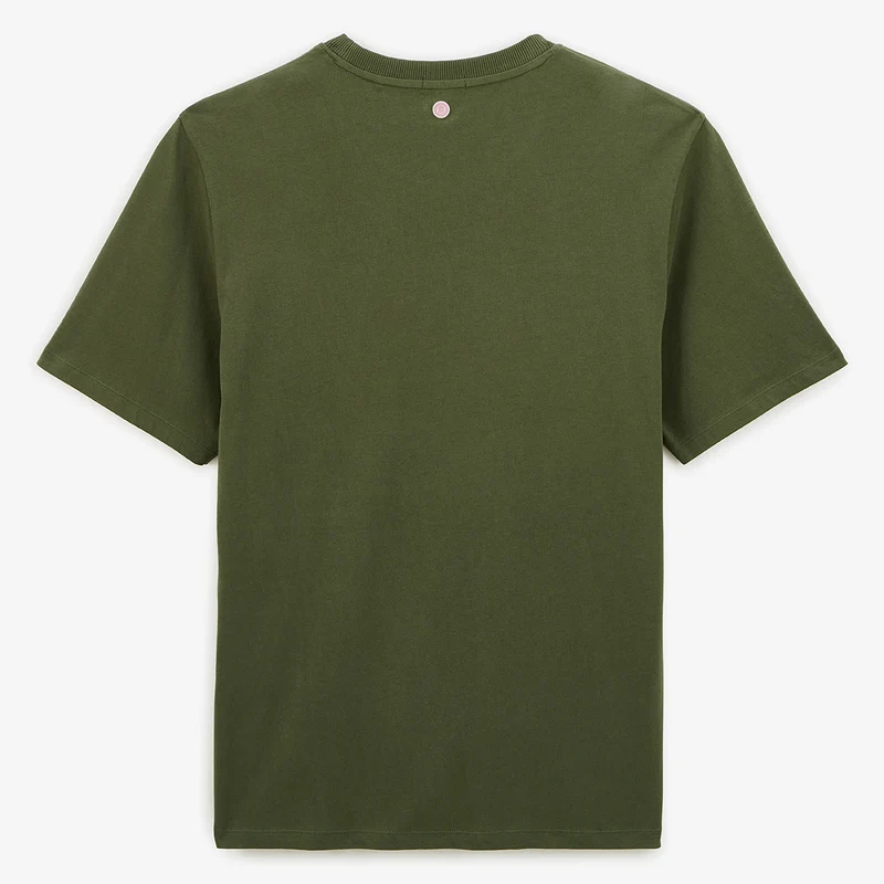 T-shirt col rond en coton imprimé poitrine vert militaire