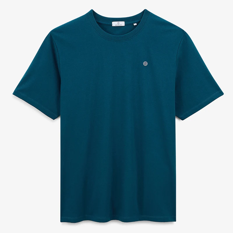T-shirt col rond en coton imprimé dos surf bleu opale