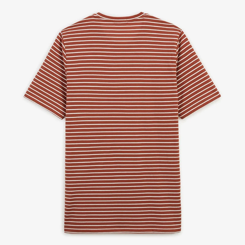 T-shirt col rond rayé blanc et rouge en lin et viscose