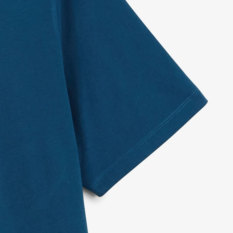 T-shirt col rond en coton imprimé poitrine bleu opale
