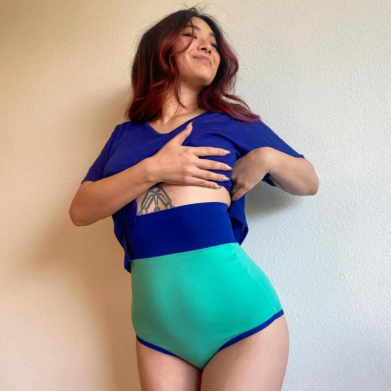 Organic Cotton Super High Waist Duo Knickers - Mint & Arabesque