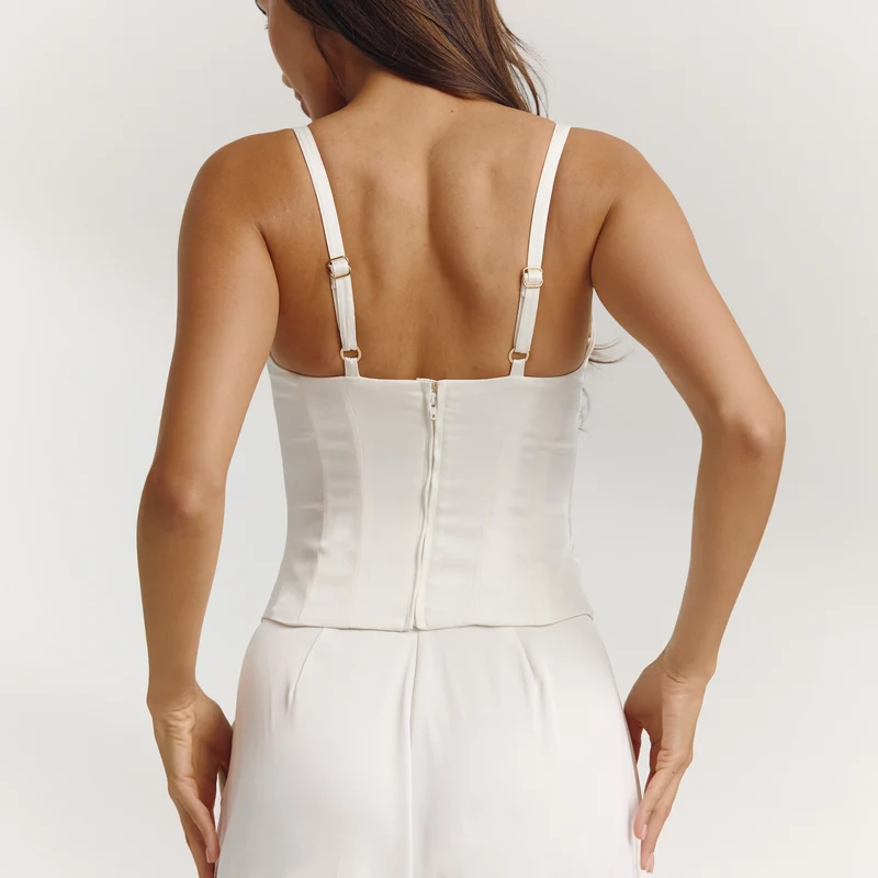 Crop Top Structuré en Satin - Écru