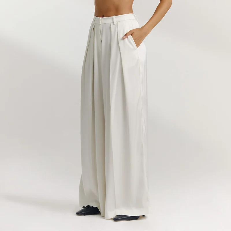 Pantalon Large en Satin - Écru